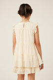 GY6052 CREAM Girls Textured Stripe Swiss Dot Ruffled Tiered Top Back