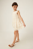 GY6052 CREAM Girls Textured Stripe Swiss Dot Ruffled Tiered Top Pose