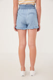 GY6054 LIGHT DENIM Girls Tencel Smocked Waist Ruffled Shorts Back