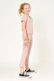 GY6059 MAUVE Girls Elastic Waist Checkered Knit Straight Leg Pants Side