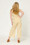 GY6067 MUSTARD Girls Side Smock Detailed Gingham Jumpsuit Back