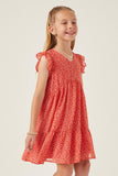 GY6103 RED Girls Ditsy Floral Ruffle Tank Dress Side