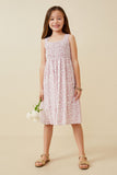 GY6107 Mauve Girls Abstract Polka Dot Print Smocked Tank Dress Full Body