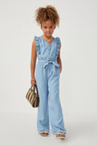 GY6111 LIGHT DENIM Girls Tencel Buttoned Ruffle Tank Wideleg Jumpsuit Full Body