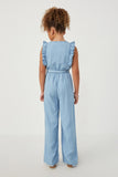 GY6111 LIGHT DENIM Girls Tencel Buttoned Ruffle Tank Wideleg Jumpsuit Back