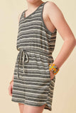 GY6112 BLACK Girls Engineered Stripe Drawstring Sleeveless Romper Side