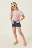 GY6139 DARK DENIM Girls Roll Up Denim Shorts Full Body