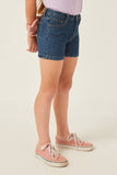 GY6139 DARK DENIM Girls Roll Up Denim Shorts Side