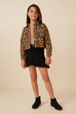 GY6144 Camel Girls Leopard Denim Zip Up Cropped Jacket Full Body