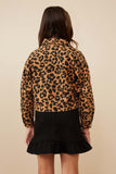 GY6144 Camel Girls Leopard Denim Zip Up Cropped Jacket Back