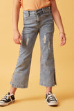 Side Slit Distressed Bootcut Stretch Denim