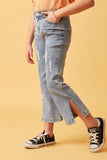 GY6153 Ligh Denim Girls Side Slit Distressed Bootcut Stretch Denim Side