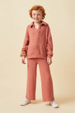 GY6156 Mauve Girls Open Collar Long Sleeve Fleece Top Full Body