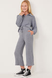 GY6157 Blue Girls Elastic Waist Drawstring Wideleg Fleece Pants Full Body