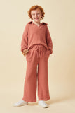 GY6157 Mauve Girls Elastic Waist Drawstring Wideleg Fleece Pants Full Body