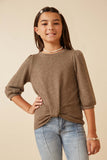 Ribbed Knit 3/4 Sleeve Twist Front Top