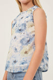 GY6163 Blue Girls Ruffle Trimmed Floral Chiffon Tank Side