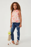 GY6163 Pink Girls Ruffle Trimmed Floral Chiffon Tank Full Body