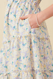 Girls Soft Floral V Neck Smocked Dress Detail