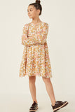 Floral Sketch Button Detailed Dress