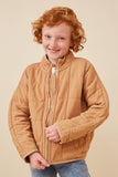 GY6261 TAUPE Girls Quilted Zip Up Padded Jacket Front