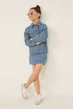 GY6264 Denim Girls Houndstooth Print Denim Jacket Full Body