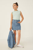 Houndstooth Print Denim Skirt