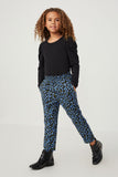 GY6278 Black Girls Floral Printed Corduroy Elastic Waist Pants Full Body