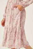 GY6285 Mauve Girls Botanical Paisley Smock Detailed Dress Detail