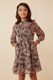 Floral Chiffon Smocked Waist And Cuff Dress