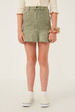 GY6306 Olive Girls Shorts Lined Checked Ruffle Hem Skirt Front