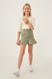 GY6306 Olive Girls Shorts Lined Checked Ruffle Hem Skirt Full Body