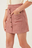 Front Pocket Button Detailed Houndstooth Skirt