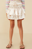 GY6359 Champagne Girls Tiered Tie Detail Satin Skirt Front