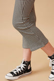 GY6365 Black Girls Elastic Waist Wide Leg Houndstooth Pants Detail