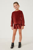 GY6376 RUST Girls Textured Velvet Cinch Sleeve Top Full Body