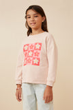 GY6392 BLUSH Girls Floral Garden Print Long Sleeve French Terry Top Front