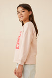 GY6392 BLUSH Girls Floral Garden Print Long Sleeve French Terry Top Side