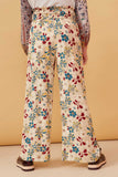 GY6398 Stone Girls Floral Print Smocked Elastic Waist Wide Leg Pants Back