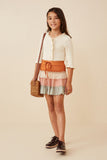 GY6404 BLUSH MIX Girls Drawstring Color Blocked Textured Tier Skirt Full Body