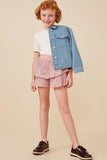 GY6406 PINK Girls Sequin Ruffle Shorts Full Body