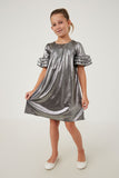 Textured Iridescent Ruffle Sleeve Dress