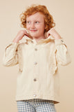 GY6429 IVORY Girls Ruffled Shoulder Twill Jacket Front