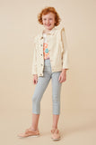 GY6429 IVORY Girls Ruffled Shoulder Twill Jacket Full Body