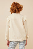 GY6429 IVORY Girls Ruffled Shoulder Twill Jacket Back