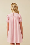 GY6436 BLUSH Girls Patch Pocket Square Neck Ruffled Dress Back