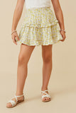 GY6439 Yellow Girls Ditsy Floral Tiered Skirt Front