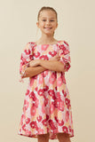 Large Floral Square Neck Puff Sleeve Dress