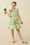 GY6453 Green Girls Large Floral Print Ruffled Tank Dress Full Body