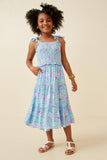 Floral Print Ruffled Smocked Tie Strap Dress